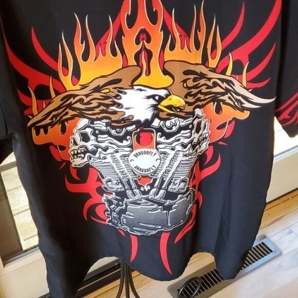 Dragonfly Clothing Co. Fire Eagle‎ Skull Motor Buttondown Short Slv Sz XL Shirt - Picture 8 of 12